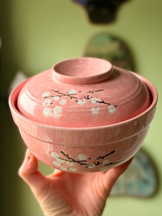 Other - Traditional Oriental Pink Cherry Blossom Rice Bowl with Cover